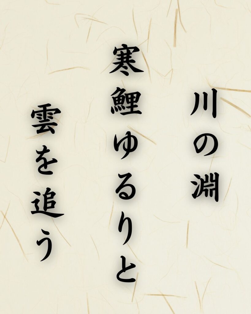 末吉俳句日記「川の淵 寒鯉ゆるりと 雲を追う」俳句テキスト画像