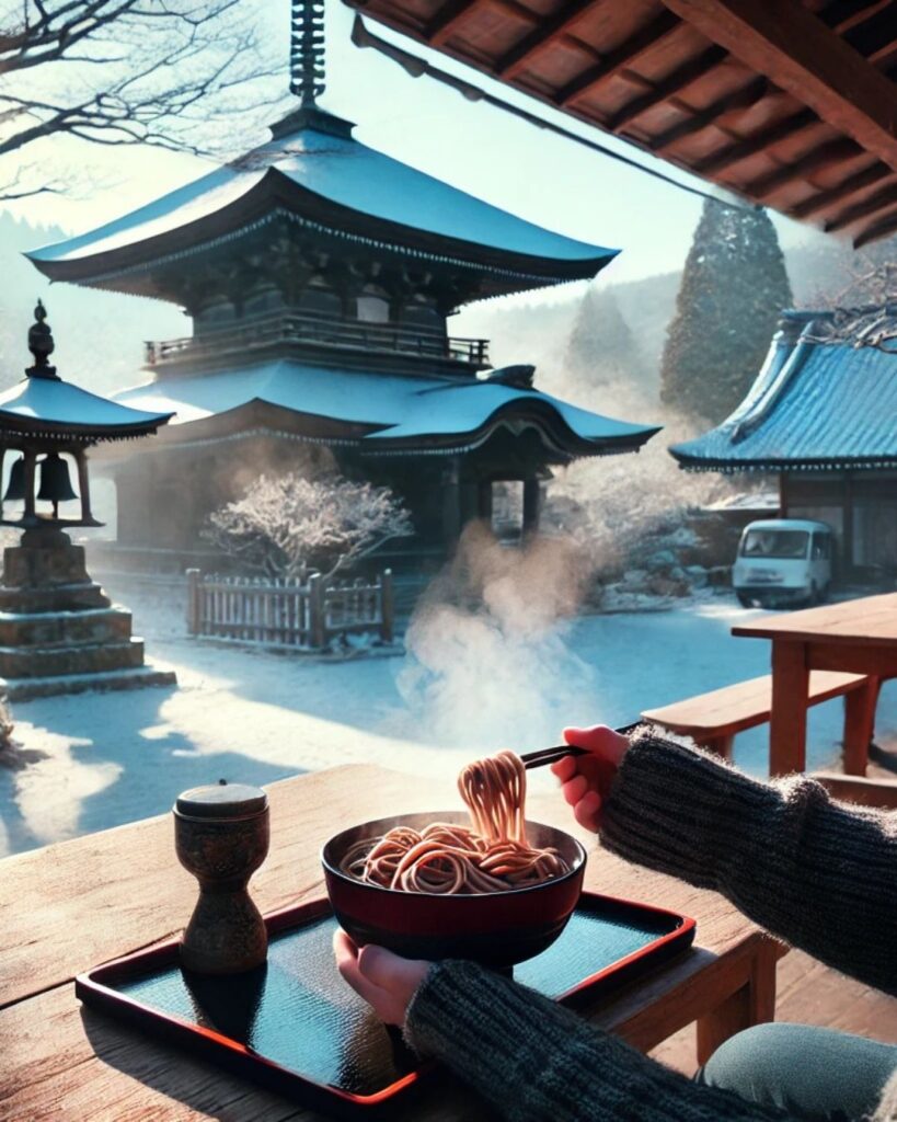 末吉俳句日記「冴えかえる 鐘が響くや 蕎麦すする」俳句イメージ画像
