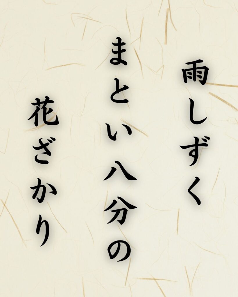 末吉俳句日記「雨しずく まとい八分の 花ざかり」俳句テキスト画像