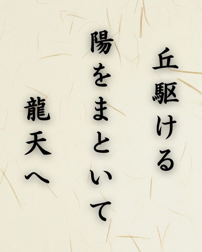 末吉俳句日記「丘駆ける 陽をまといて 龍天へ」俳句テキスト画像