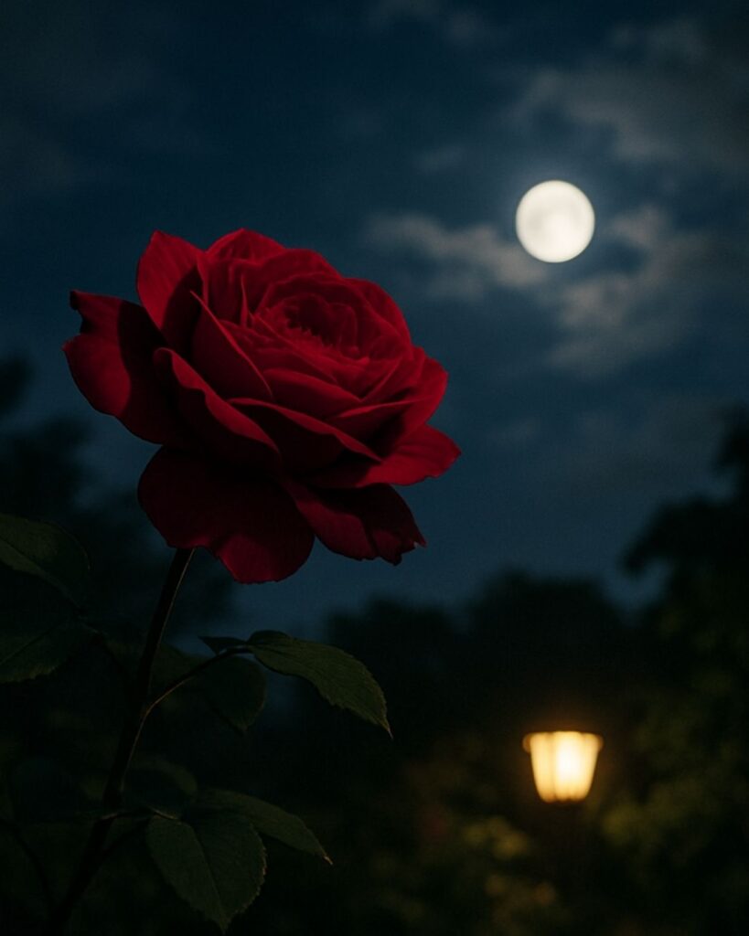 末吉俳句日記「赤薔薇や　雲間の月も　とどまりぬ」俳句イメージ画像