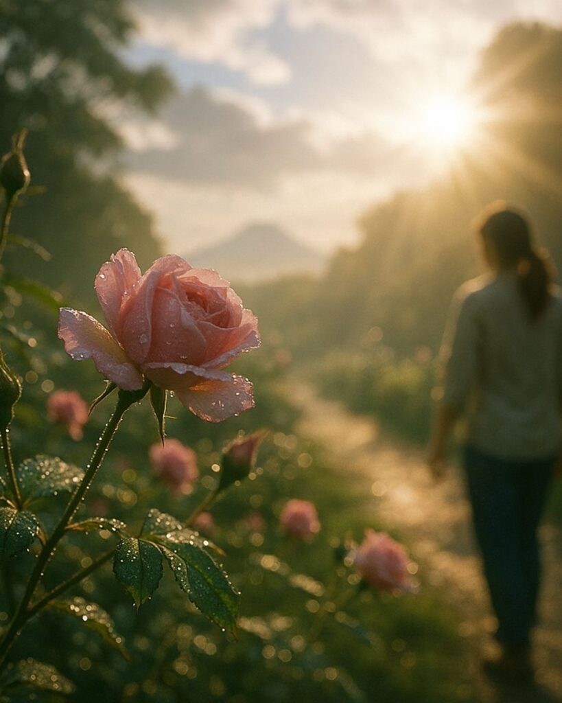わたぼうし短歌帖「あの薔薇に　そっと顔寄せ　ほどけゆく　
想う残り香　余韻たしかむ」短歌イメージ画像