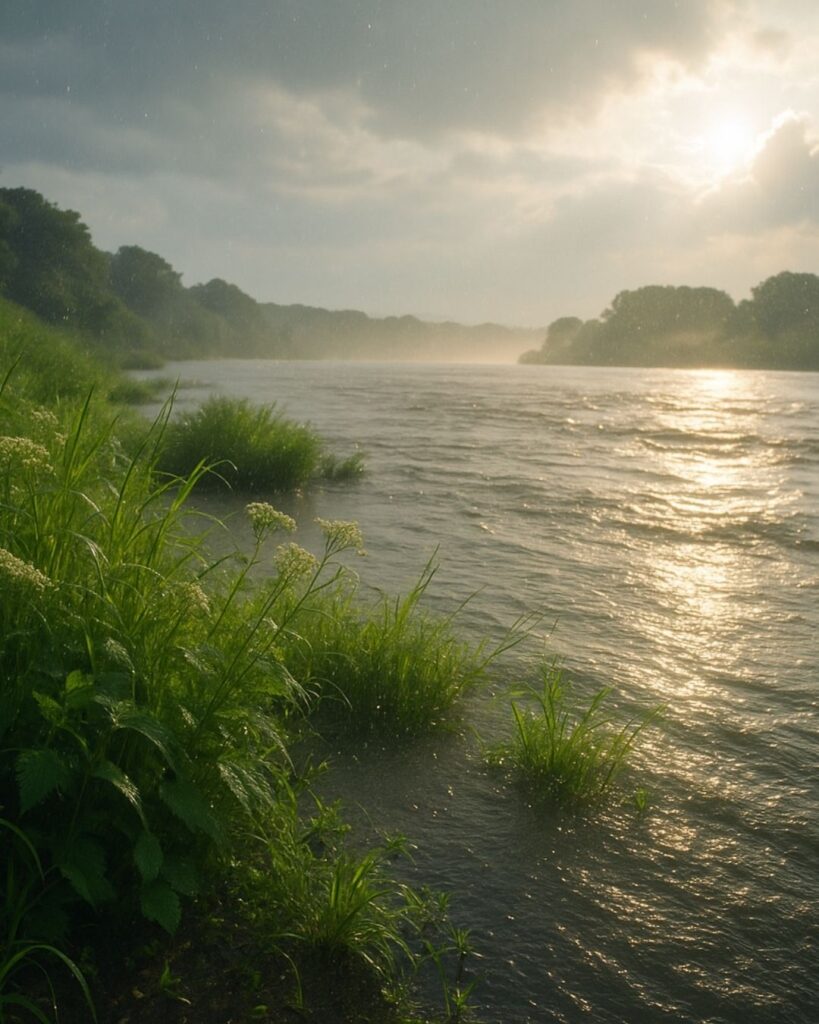 わたぼうし短歌帖「走梅雨 濁る水さえ 多摩川の
若草いだきて 陽流る」短歌イメージ画像