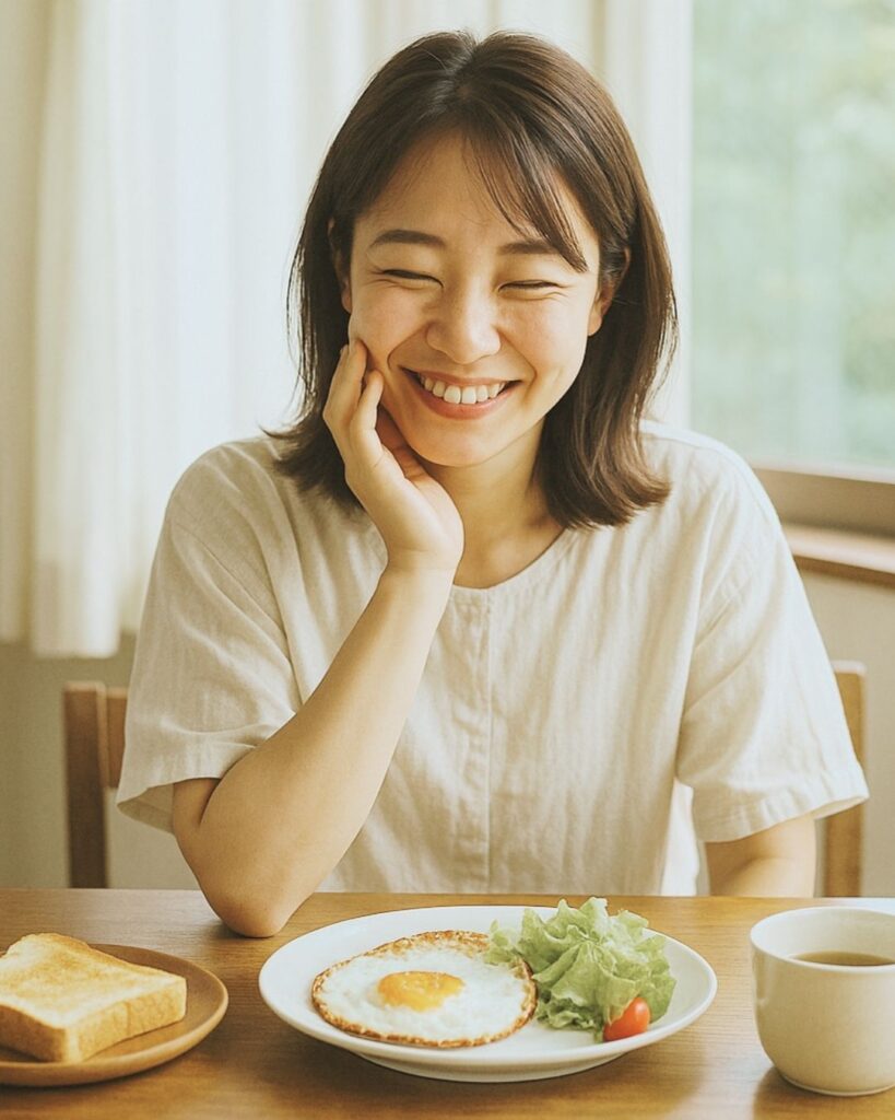 わたぼうし短歌帖「目玉焼き 焦げ目かくして 照れ笑い ――
下がる目じりに 今日もありがとう」短歌イメージ画像