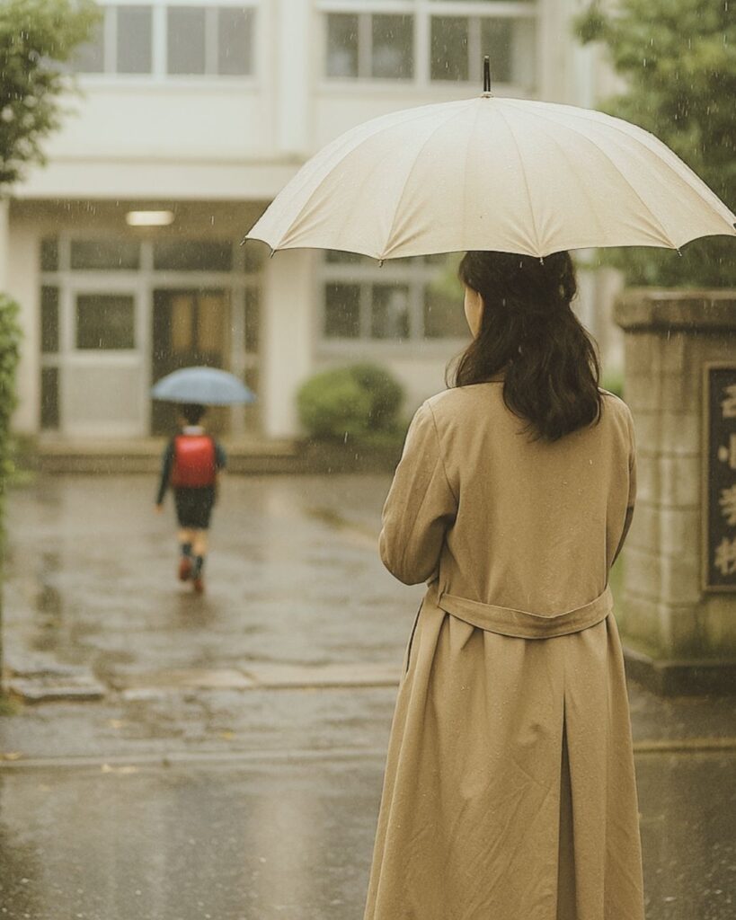 わたぼうし短歌帖「校舎前 傘待つ母に 照れながら ――
言えぬ感謝は 今や愛しき」短歌イメージ画像