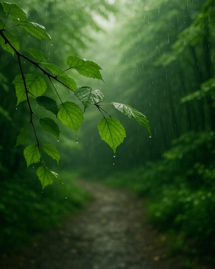 末吉俳句日記「青時雨 ぬれてしまえば 風もやみ」俳句イメージ画像