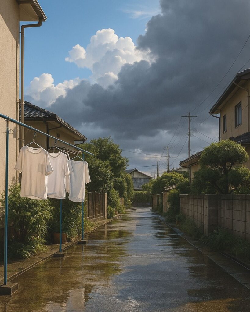 末吉俳句日記「梅雨晴の　憂い残すや　戻り雨」俳句イメージ画像