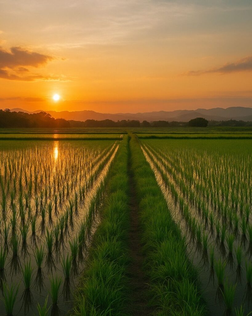 末吉俳句日記「夕映えの 青田にひとり あぜ歩む」俳句イメージ画像