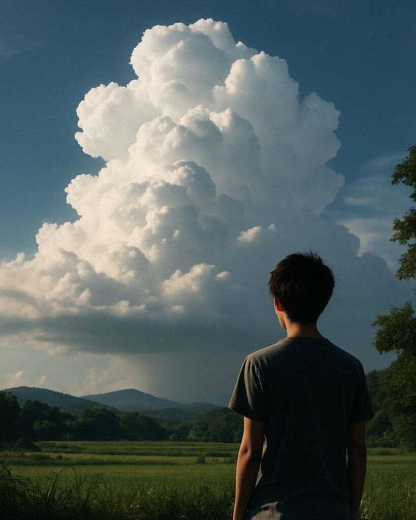 わたぼうし短歌帖「湧きあがる 想いひとすじ 空を飲み
乱るる心に 雨がこぼれる」短歌イメージ画像