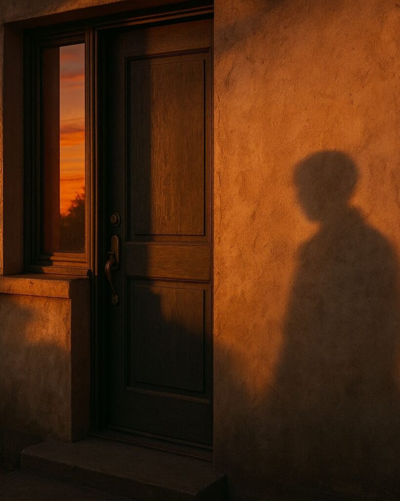 わたぼうし短歌帖「ただいまと 言えぬ扉が 夕映えに
静かに閉じて 影だけ残る」短歌イメージ画像