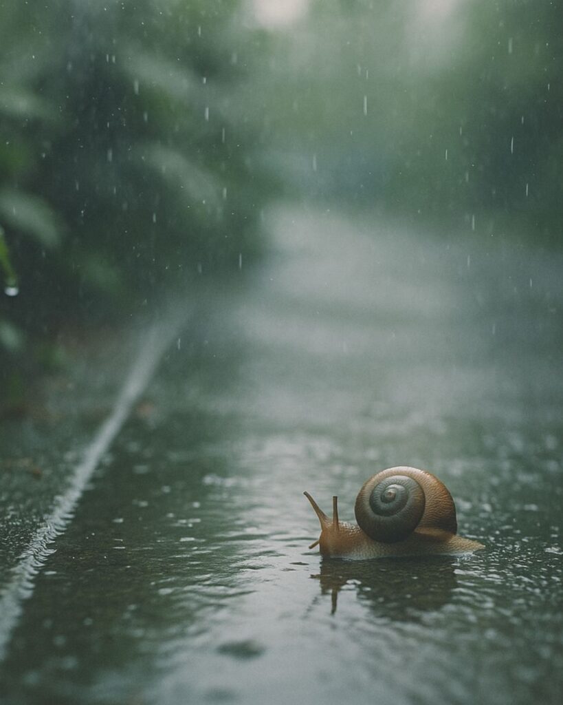 わたぼうし短歌帖「予定なし ふと横見れば かたつむり
うれしき顔は 雨にうたれて」短歌イメージ画像
