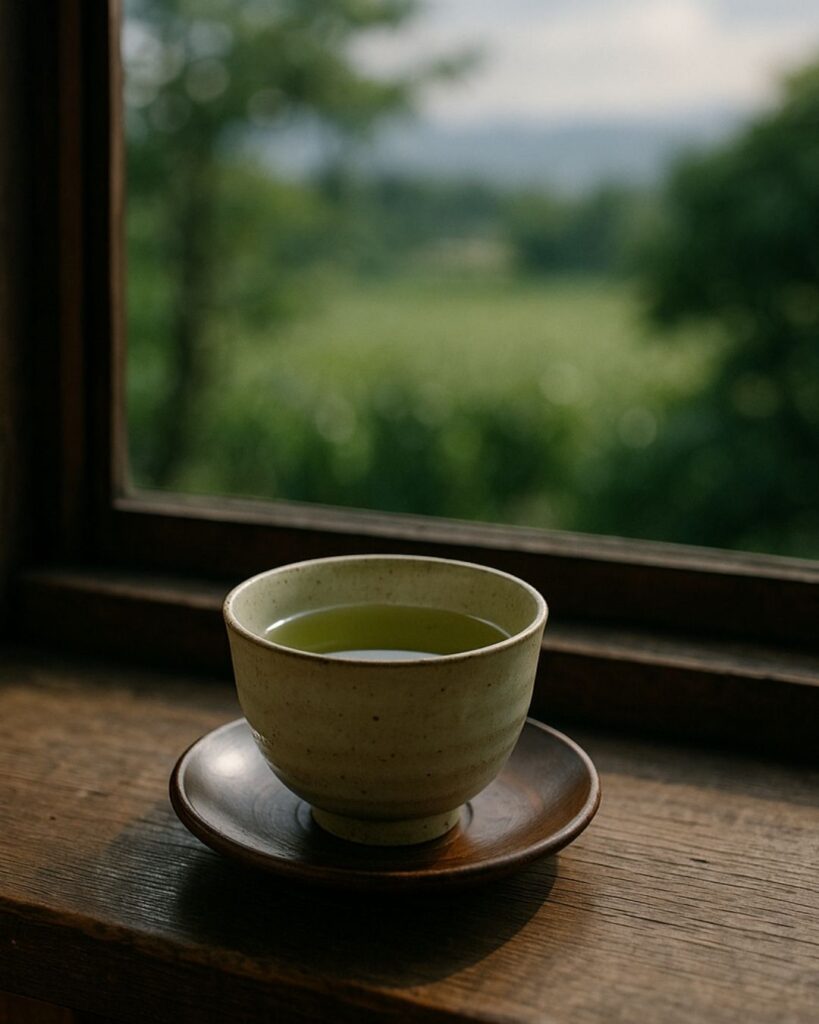 わたぼうし短歌帖「お茶の香を 心にそっと しみ込ませ
明日の風よと 想いほどける」短歌イメージ画像