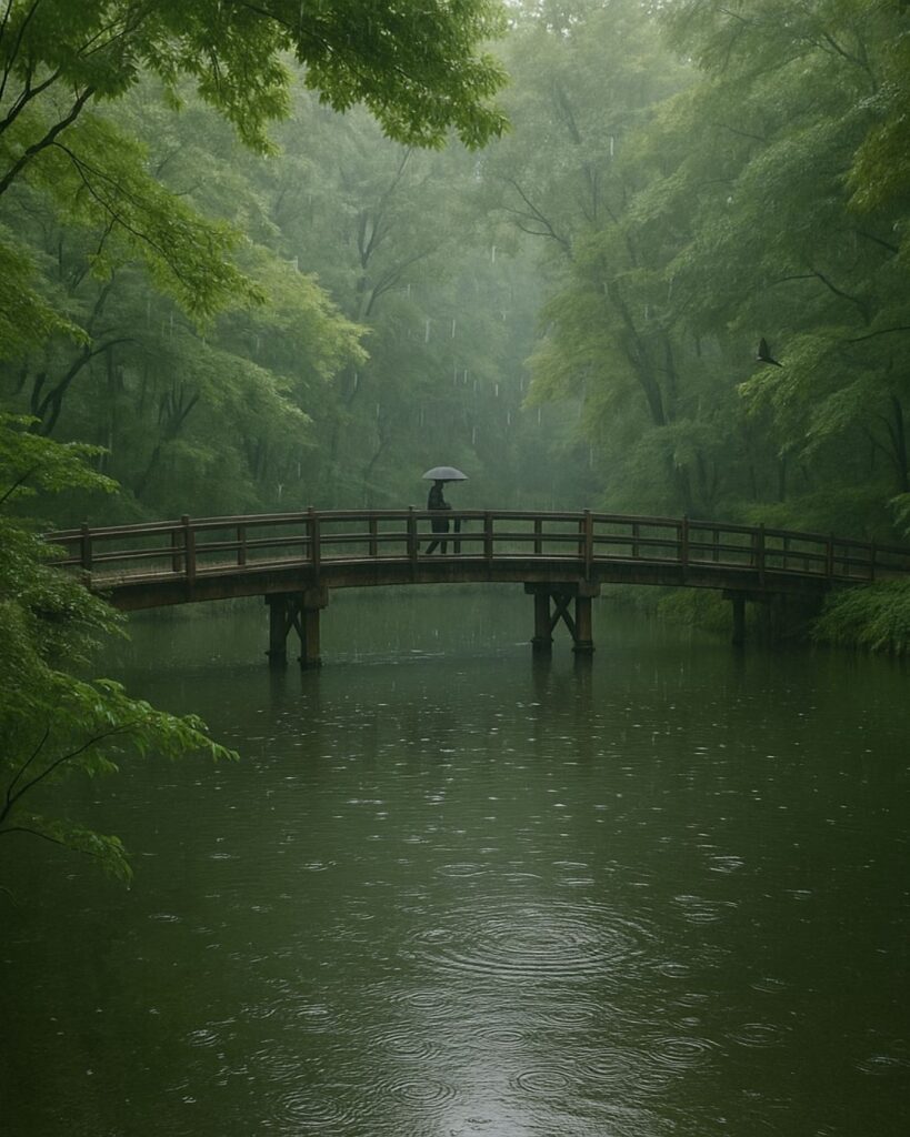 わたぼうし短歌帖「雨あわせ 奏でる水面は 井の頭
橋を渡りて しずけき仲夏」短歌イメージ画像