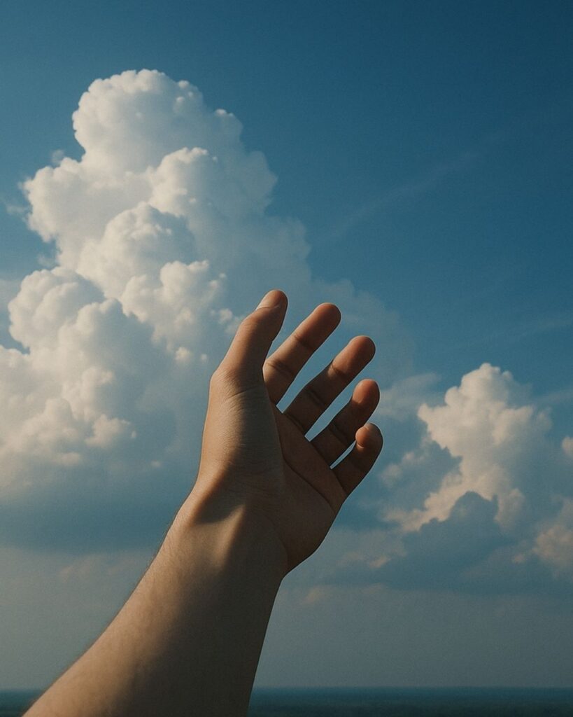 わたぼうし短歌帖「夢の数 雲にうつして こぼれゆく
まほろの空に ふれる指先」短歌イメージ画像
