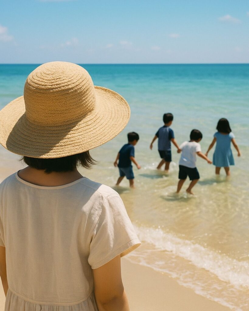 末吉俳句日記「夏の海 さわる波の瀬 子らの声」俳句イメージ画像