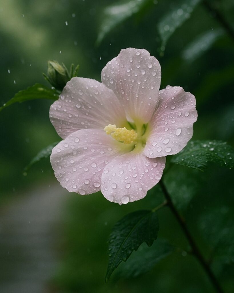 末吉俳句日記「久雨かな 艶めく芙蓉 夢のごと」俳句イメージ画像