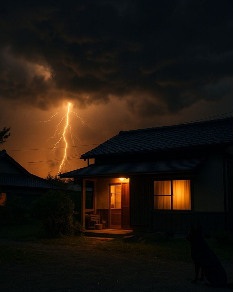 末吉俳句日記「秋雷の　まじる夕餉や　犬の声」俳句イメージ画像