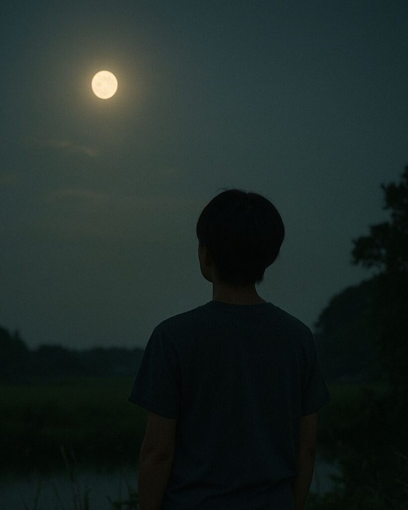 わたぼうし短歌帖「秋立ちぬ 月を見上げて 涙ぬる
さびしさ募る 虫の響きよ」短歌イメージ画像