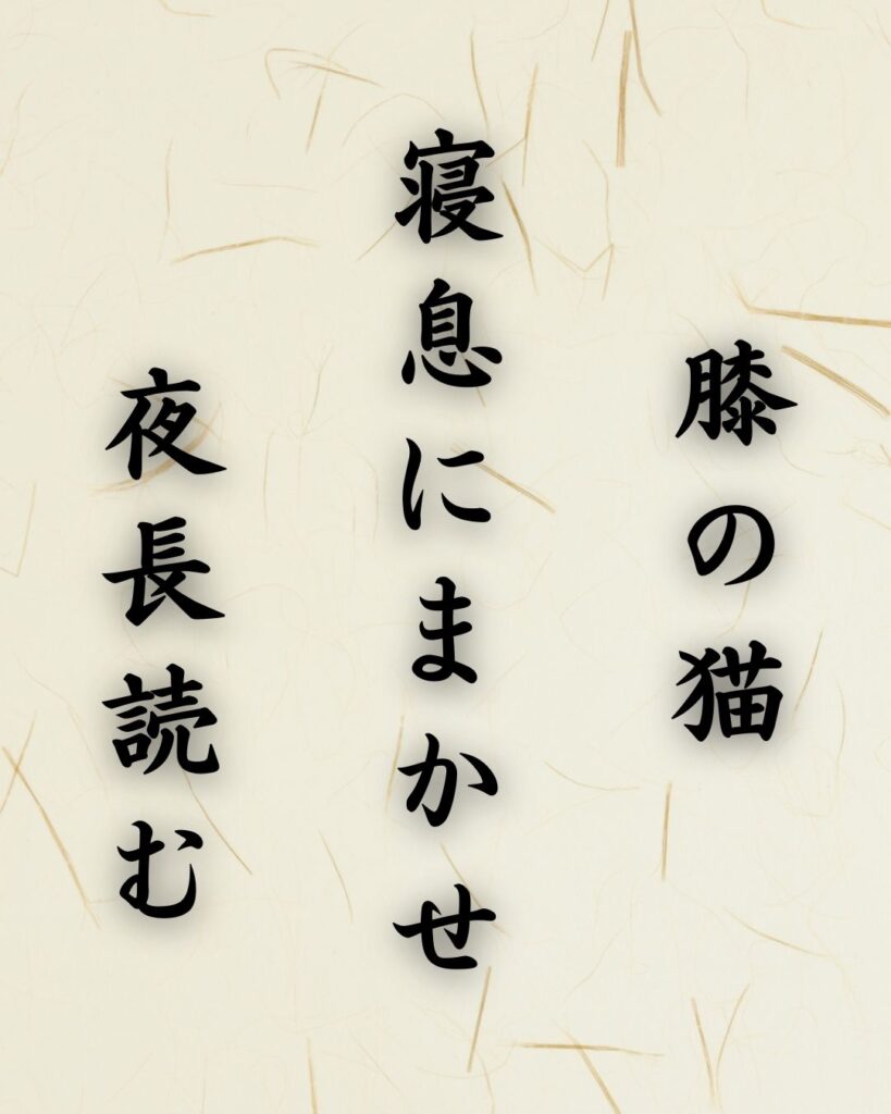 末吉俳句日記「膝の猫　寝息にまかせ　夜長読む」俳句テキスト画像