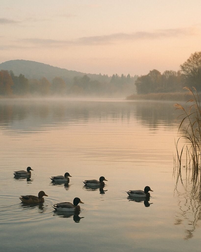 末吉俳句日記「鴨来る　池の端まで　声渡る」俳句イメージ画像