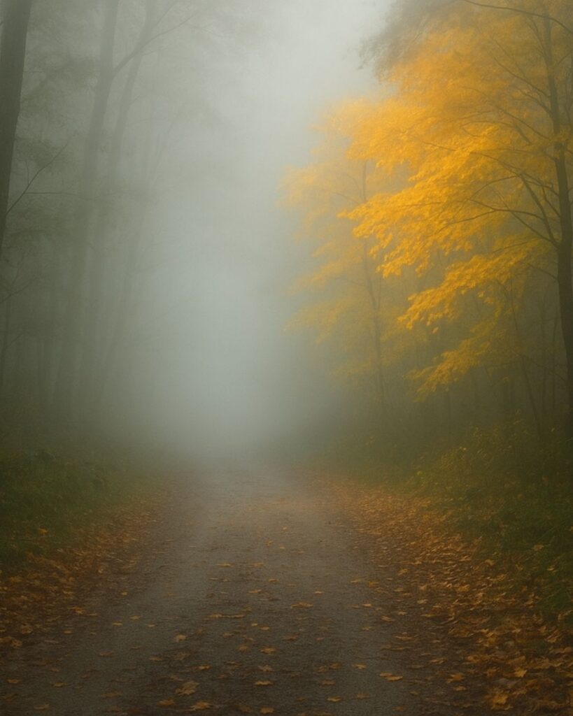 末吉俳句日記「霧深し　たどりて路は　黄葉になり」俳句イメージ画像