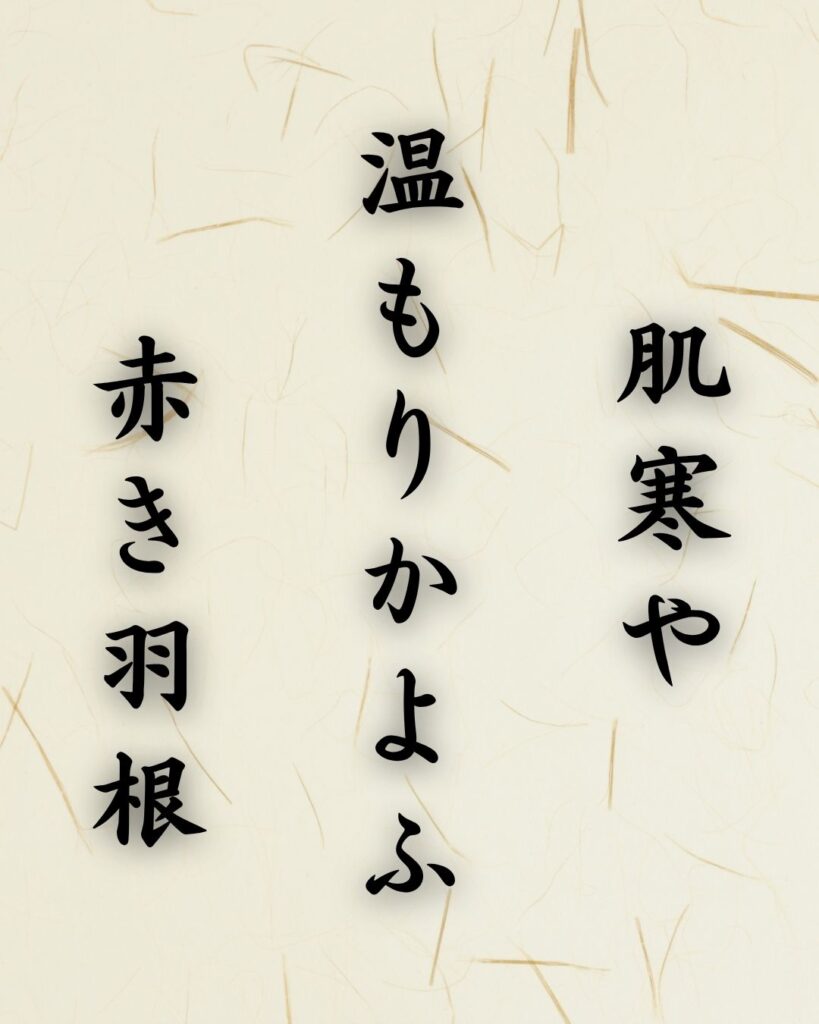 末吉俳句日記「肌寒や 温もりかよふ 赤き羽根」俳句テキスト画像
