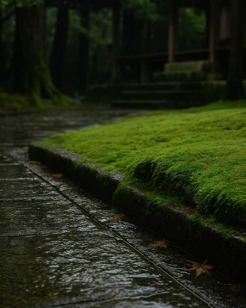 わたぼうし短歌帖「秋しぐれ 苔のひとむら しとね聴く
しばしとどまり こころ通わじ」短歌イメージ画像