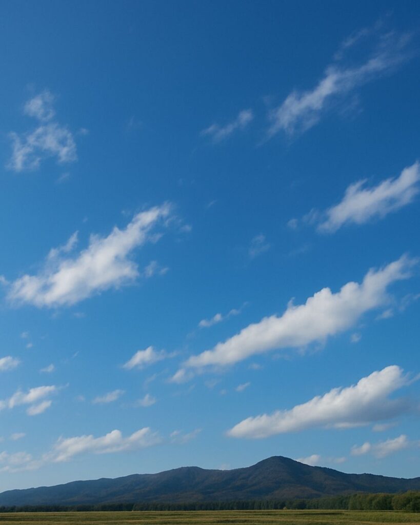 わたぼうし短歌帖「秋の空 流るる雲に 道を見ぬ
還る心の 行方は青し」短歌イメージ画像