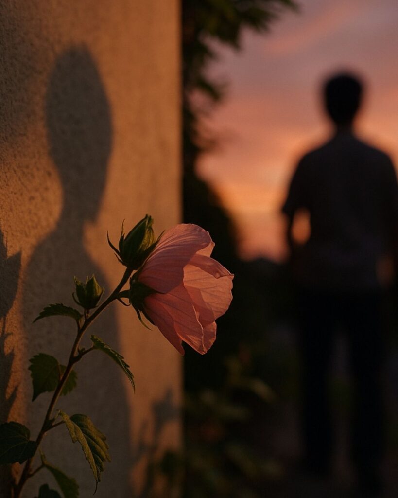 わたぼうし短歌帖「ひとひ咲き 影をとどめて 暮れにけり
芙蓉の花に いのち重ねて」短歌イメージ画像