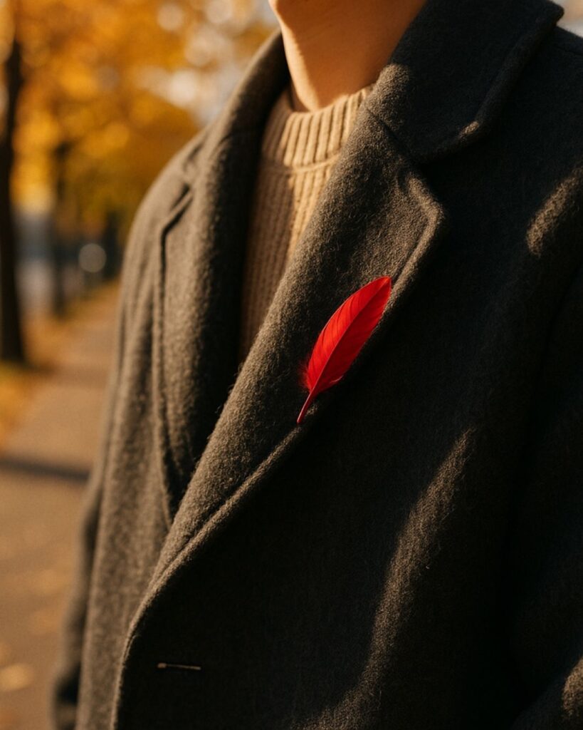 わたぼうし短歌帖「赤き羽根 胸にかよへる あたたかさ
秋風越えて 人を結べり」短歌イメージ画像