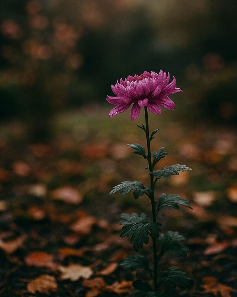 わたぼうし短歌帖「秋しづく 菊のひと枝 立ちにけり
散りし花らの 夢を背にして」短歌イメージ画像
