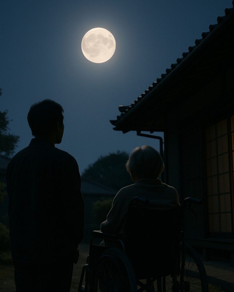 わたぼうし短歌帖「名月を 母と見し夜の 面影に
言葉忘れて 涙しづかに」短歌イメージ画像