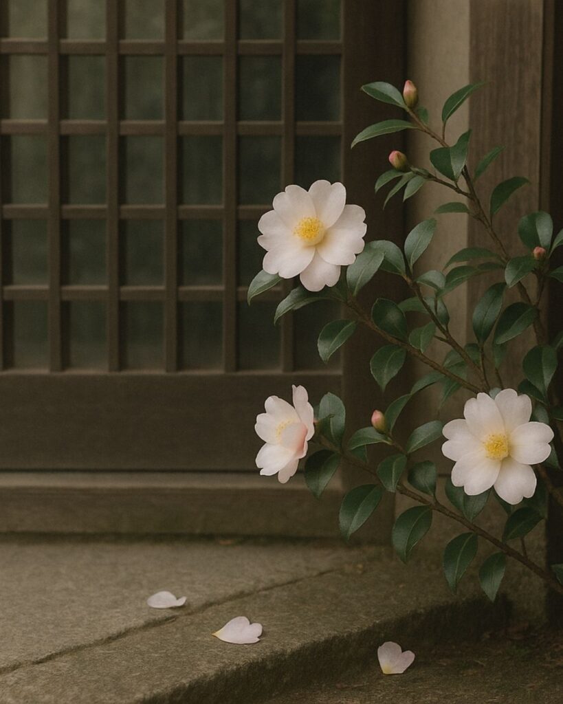 末吉俳句日記「山茶花や 咲てしずかに 格子先」俳句イメージ画像