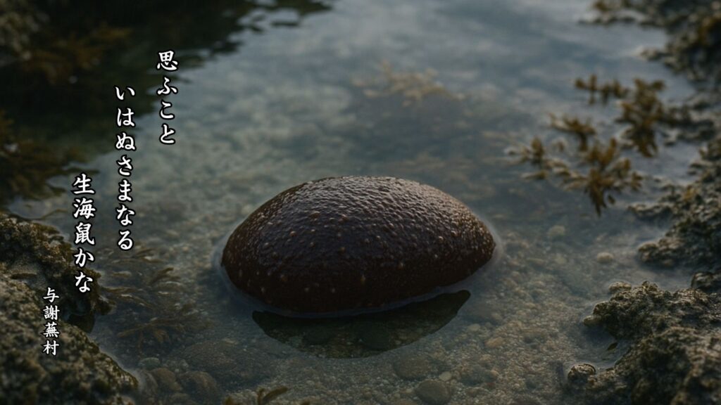 冬の動物季語12選vol.1-有名俳人の句で知る季節のことば「海鼠」『思ふこと いはぬさまなる 生海鼠かな』「与謝蕪村」の俳句のイメージイラスト画像