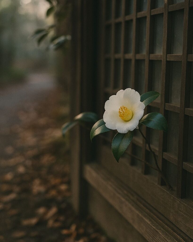 わたぼうし短歌帖「しずけさに　白きいのちの　咲くを見て
風のぬくもり　胸にのこれり」短歌イメージ画像