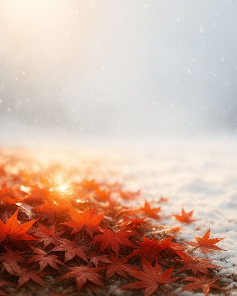 わたぼうし短歌帖「散りし葉に 紅のひときわ 冴えし日を
冬の白へと 紅を手ばなす」短歌イメージ画像