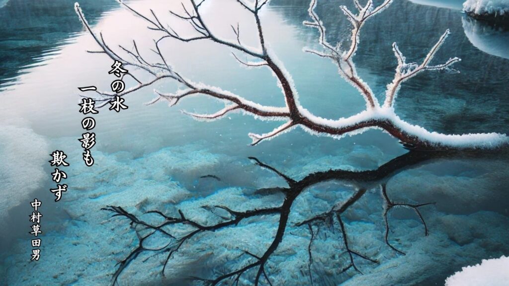冬の地理季語12選vol.1-有名俳人の句で知る季節のことば「冬の水」『冬の水 一枝の影も 欺かず』「中村草田男」の俳句のイメージイラスト画像