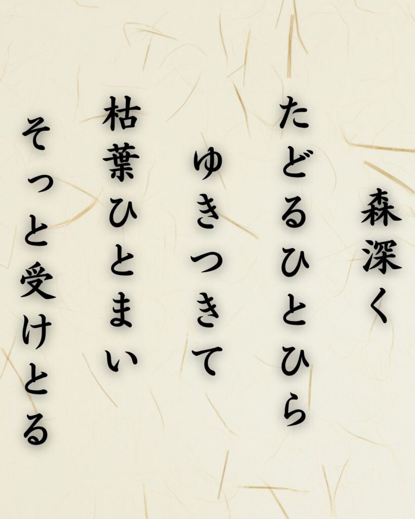わたぼうし短歌帖「落葉へと　拾う心の　揺れうつり
迷いはそっと　風にほどけぬ」短歌テキスト画像