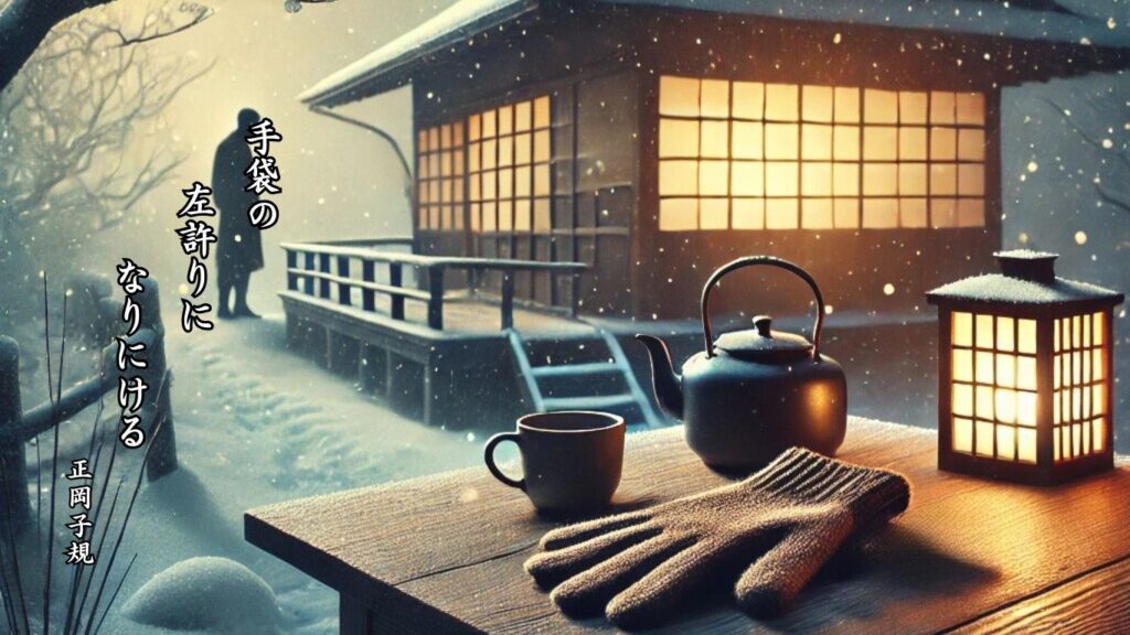 冬の人事季語12選vol.1-有名俳人の句で知る季節のことば「手袋」『手袋の 左許りに なりにける』「正岡子規」の俳句のイメージイラスト画像
