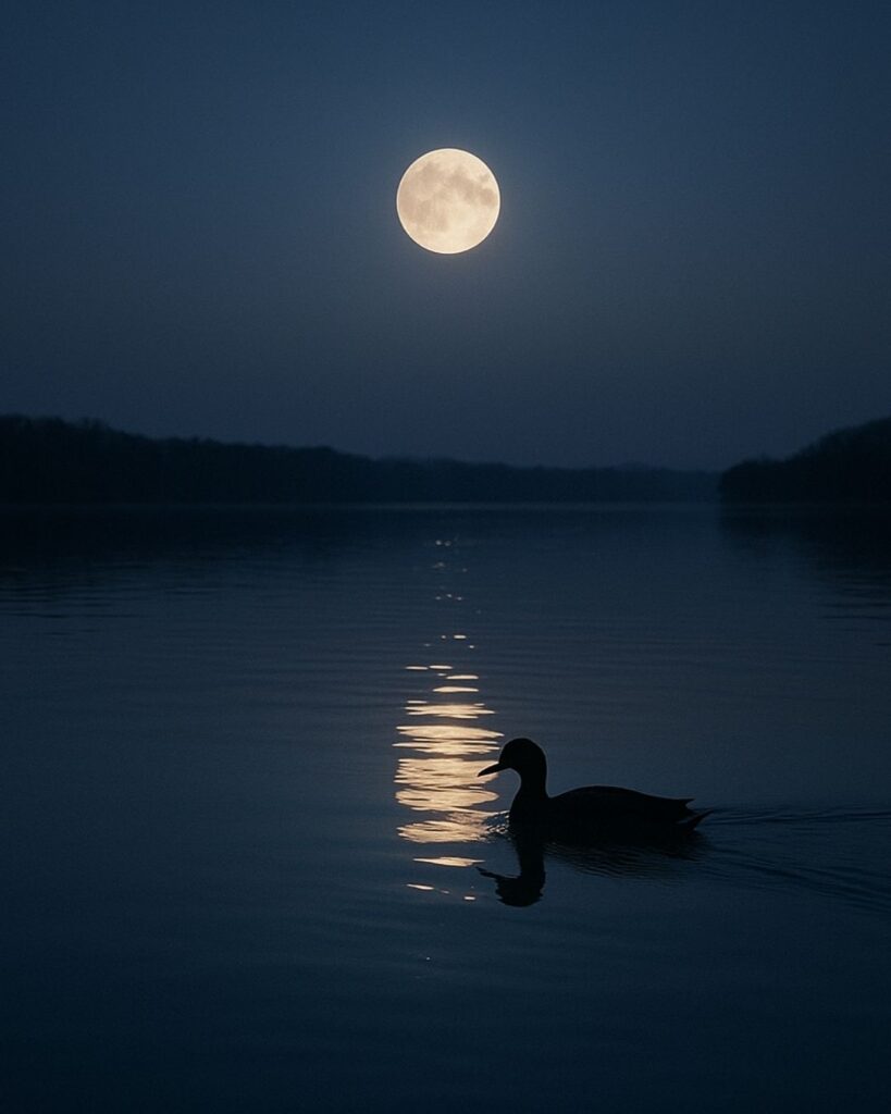 末吉俳句日記「水鳥や　ゆらり湖月を　すべりゆく」俳句イメージ画像