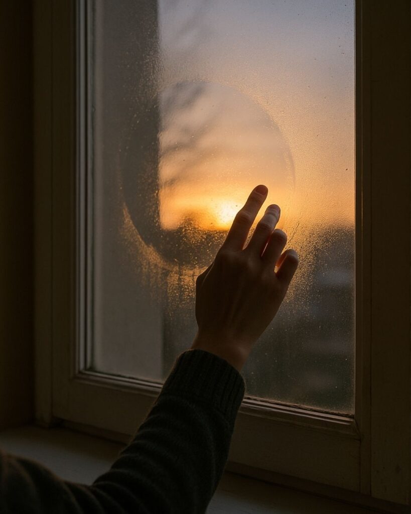 末吉俳句日記「冬ごもり　窓をこすりて　暮れにじむ」俳句イメージ画像