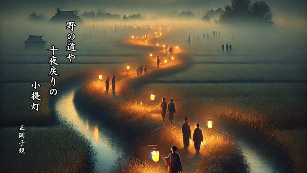 冬の行事季語12選vol.1-有名俳人の句で知る季節のことば「十夜」『野の道や 十夜戻りの 小提灯』「正岡子規」の俳句のイメージイラスト画像