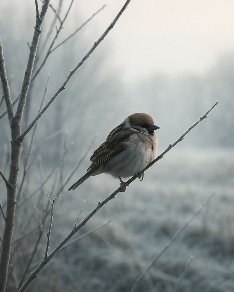 わたぼうし短歌帖「薄雪の　きわを照らして　朝の風
ただ過ぎゆきて　音もなきまま」短歌イメージ画像