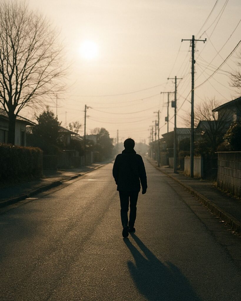 わたぼうし短歌帖「ひとことを 残したままに 歩みだす
冬日は静かに 道を照らせり」短歌イメージ画像