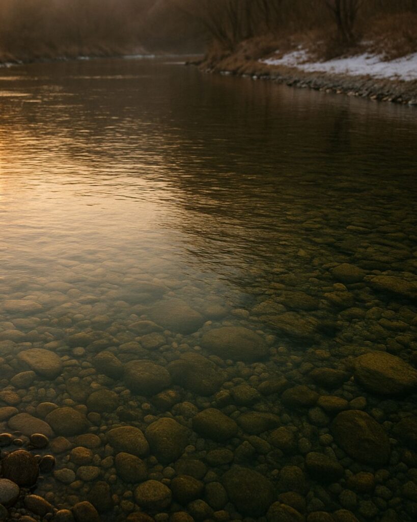 わたぼうし短歌帖「夕まぐれ 川に届きし 光にて
底のかたちは ただ見えにけり」短歌イメージ画像