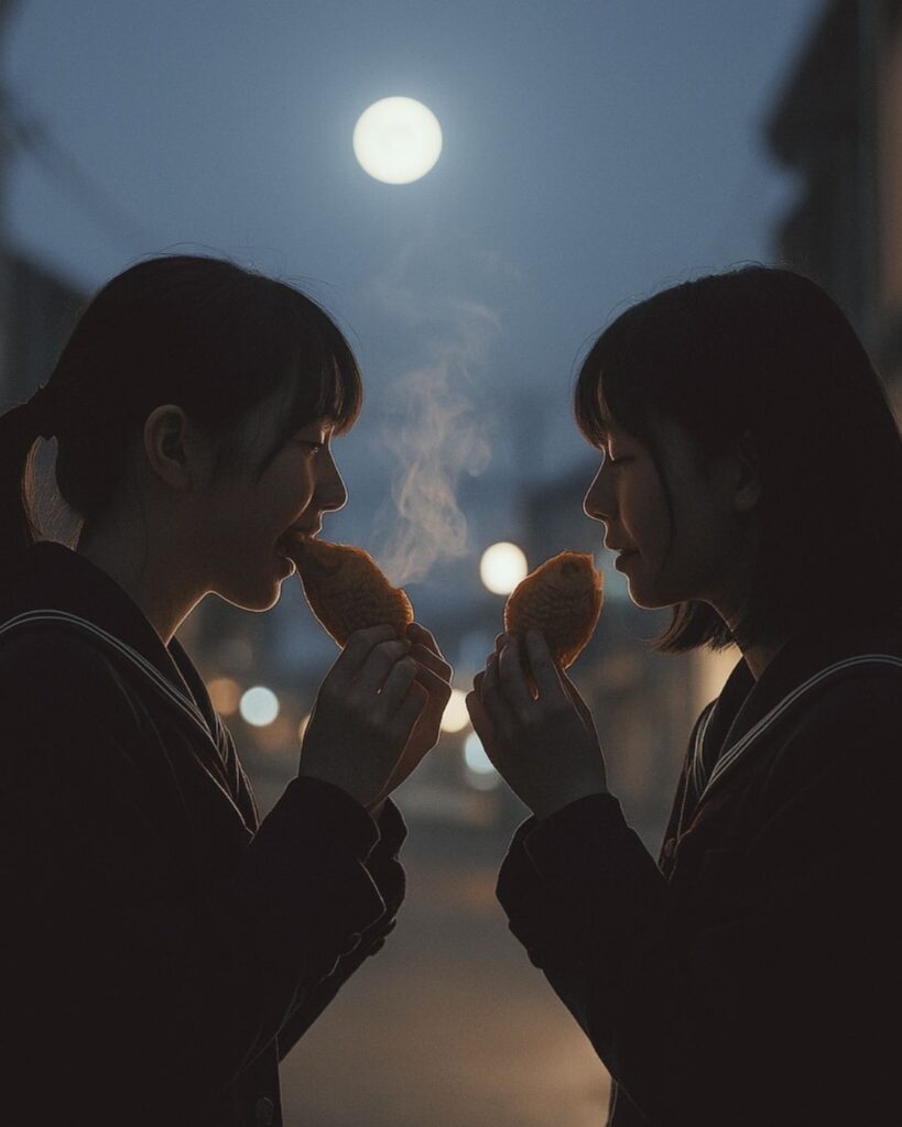 わたぼうし短歌帖「鯛焼の 幸せほころぶ たなごころ
寄り添う月は 甘さひそめり」短歌イメージ画像