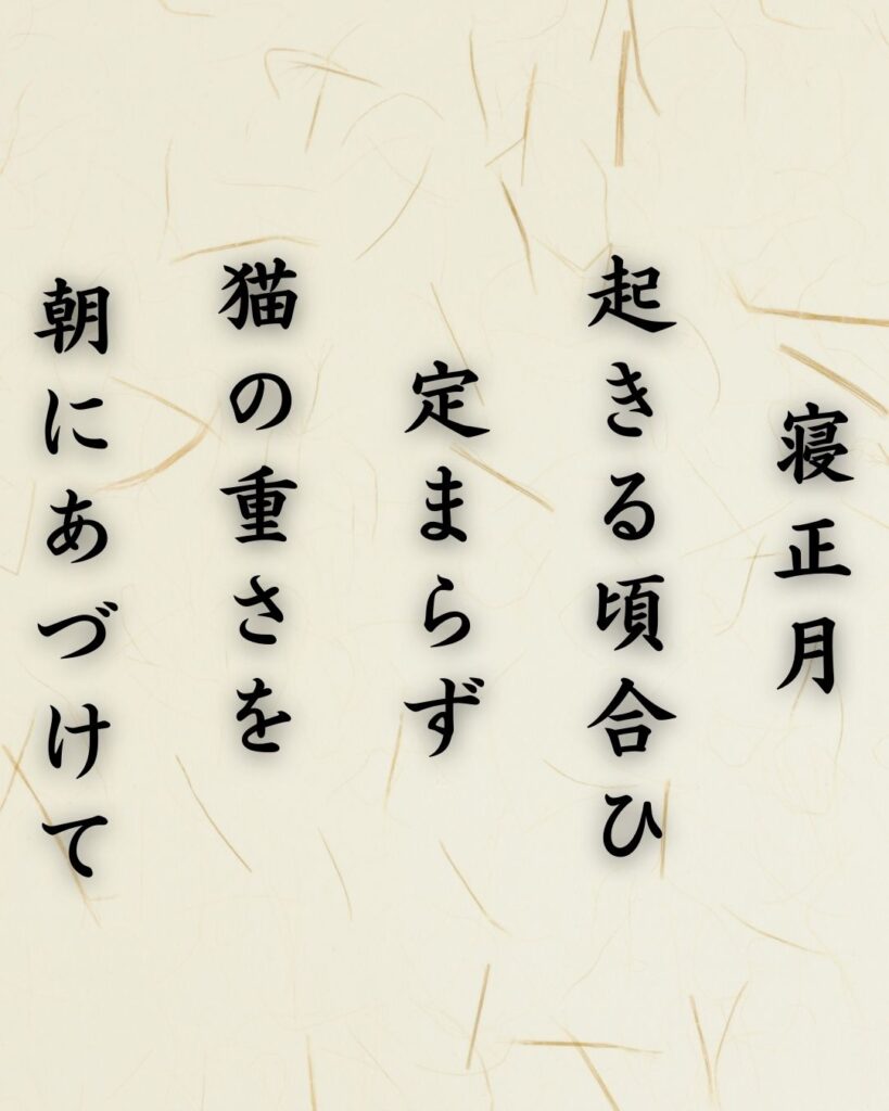 わたぼうし短歌帖「寝正月 起きる頃合ひ 定まらず
猫の重さを 朝にあづけて」短歌テキスト画像