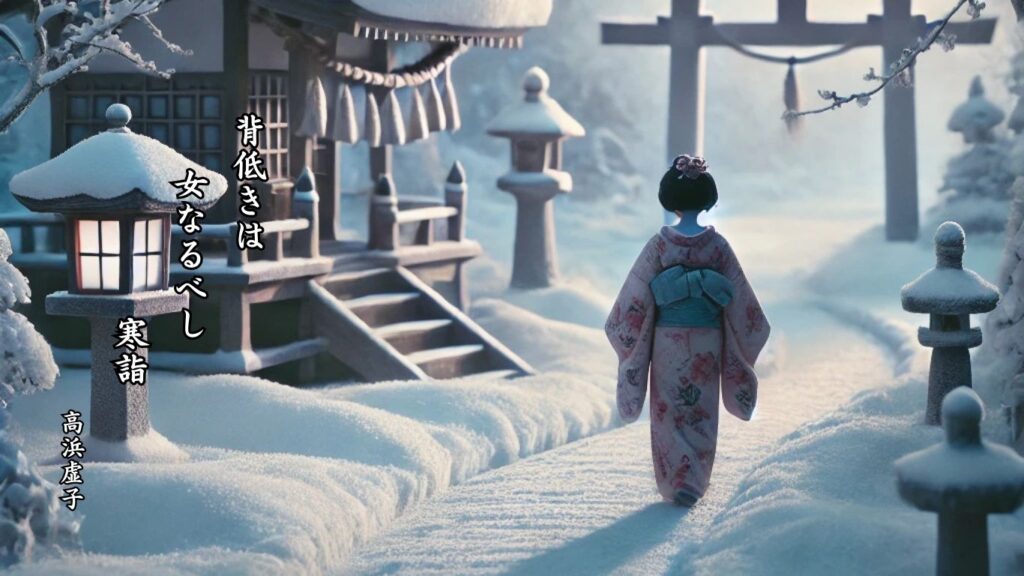 冬の行事季語12選vol.1-有名俳人の句で知る季節のことば「寒詣」『背低きは 女なるべし 寒詣』「高浜虚子」の俳句のイメージイラスト画像
