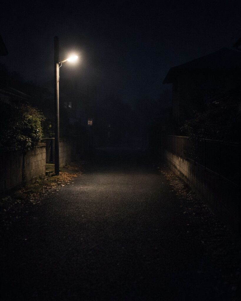 末吉俳句日記「冬灯の　小径を照らす　手前のみ」俳句イメージ画像