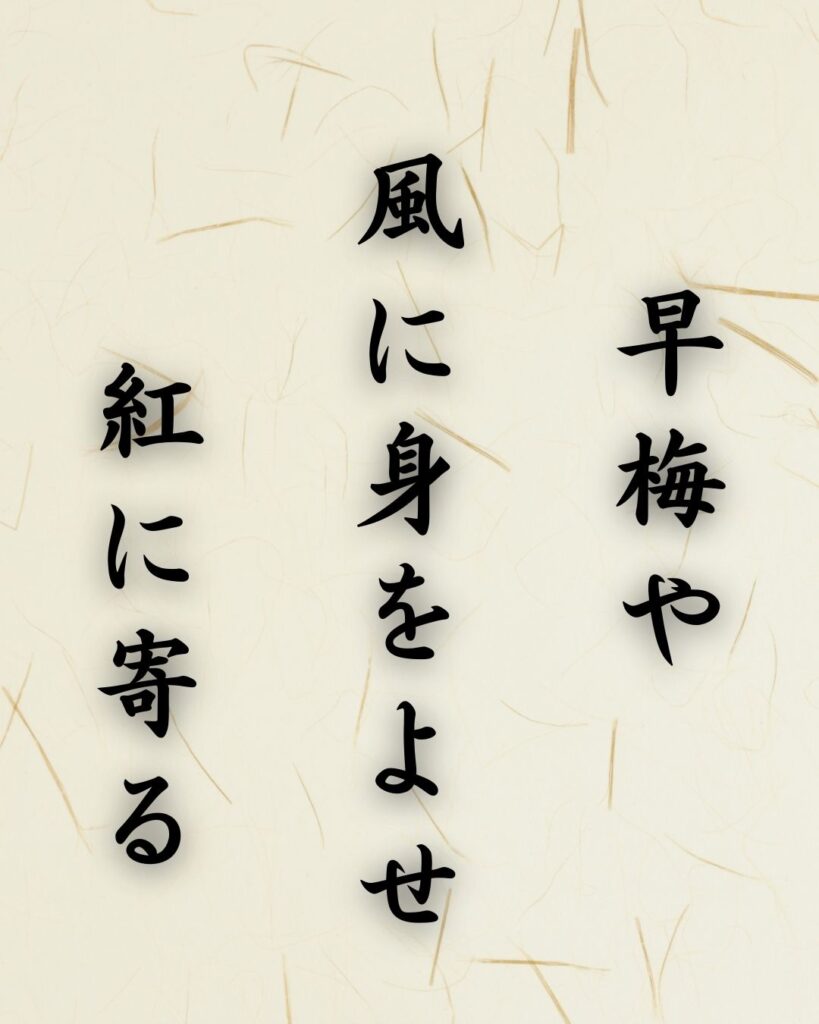 末吉俳句日記「早梅や　風に身をよせ　紅に寄る」俳句テキスト画像